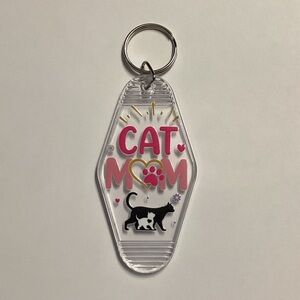 Cat Mom Keychain with Black Cat Design